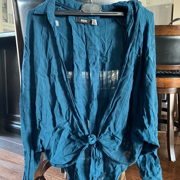 Urban Outfitters BDG Boho Tie Up Blue Blouse - SIZE S - Picture 2 of 3